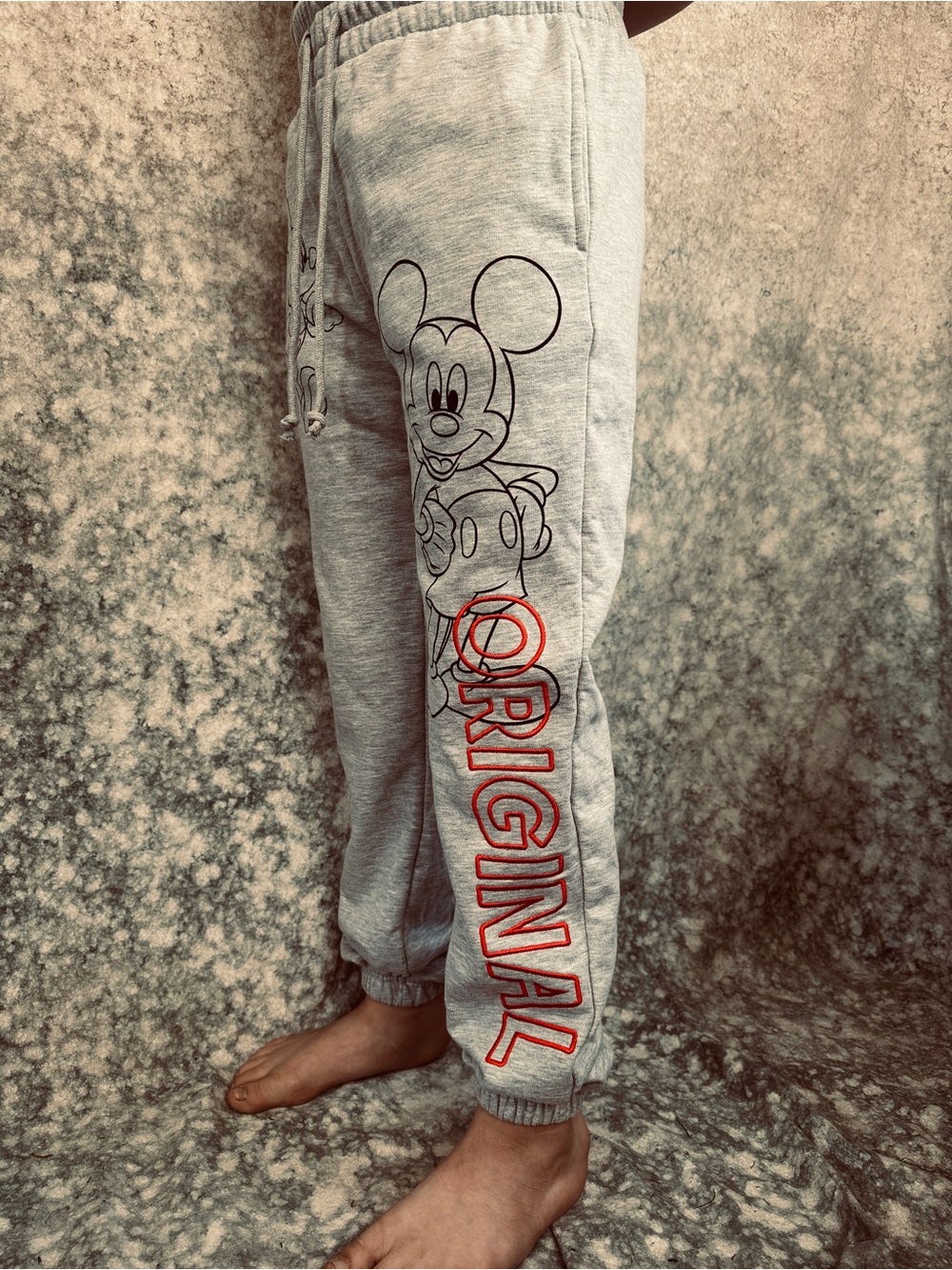 Disney Gray Mickey Mouse Jogger Sweatpants with red ORIGINAL accents